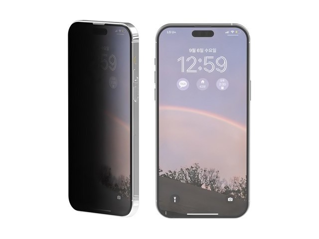 [아이폰 15 프로맥스 보호필름 사생활] 저렴한 가격 로랜텍 부착가이드 강화유리 사생활 프라이버시 휴대폰 액정보호필름 2p 세트